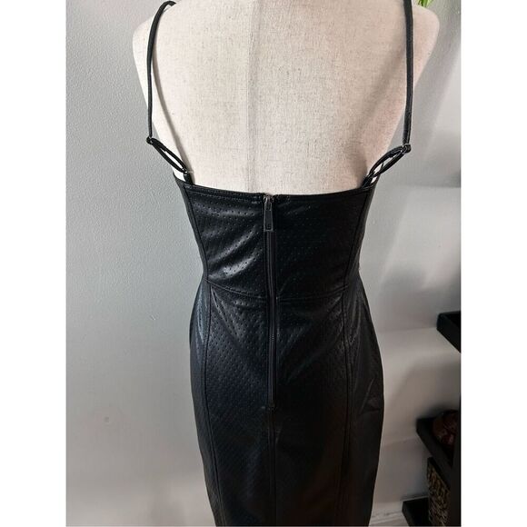 Steve Madden faux leather dress black sexy below the knee with a slit size 4 - Picture 3 of 5